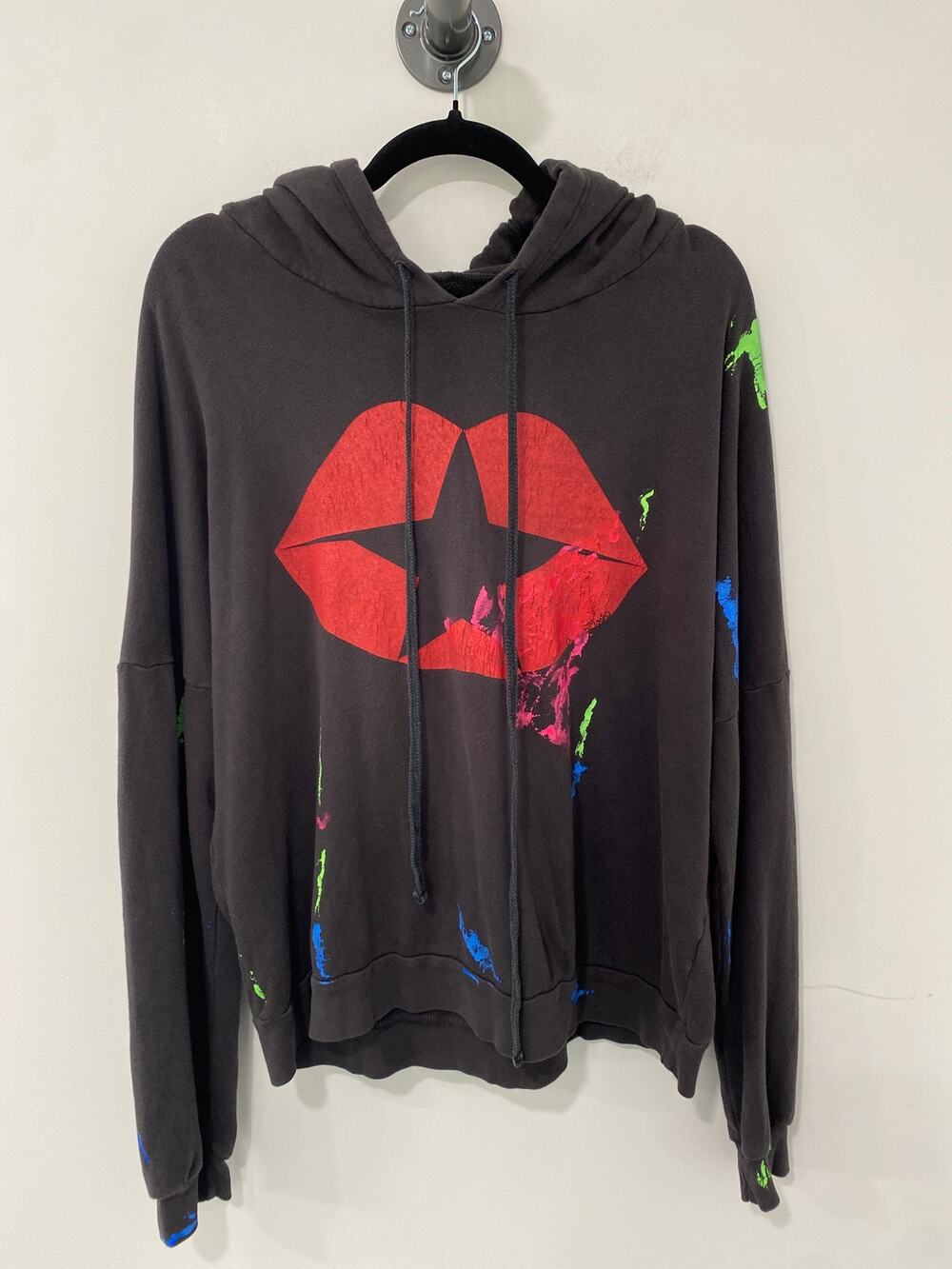 Lauren Moshi Lips Hoodie Gray Size M